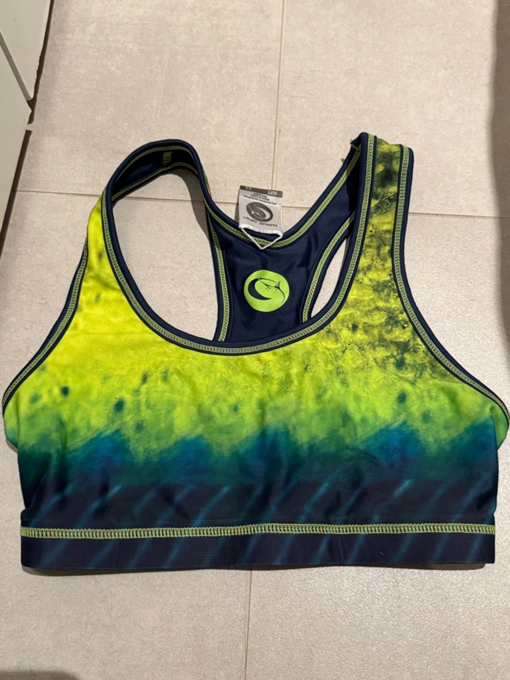 WAVE LIFE WOMEN SIZE XS UPF50+ REVERSIBLE SPORT BRA print and solid navy